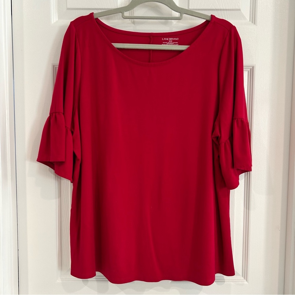 Lane Bryant Blouse Plus Size 18/20 Red Knit Scoop Neck Flutter Short Sleeve